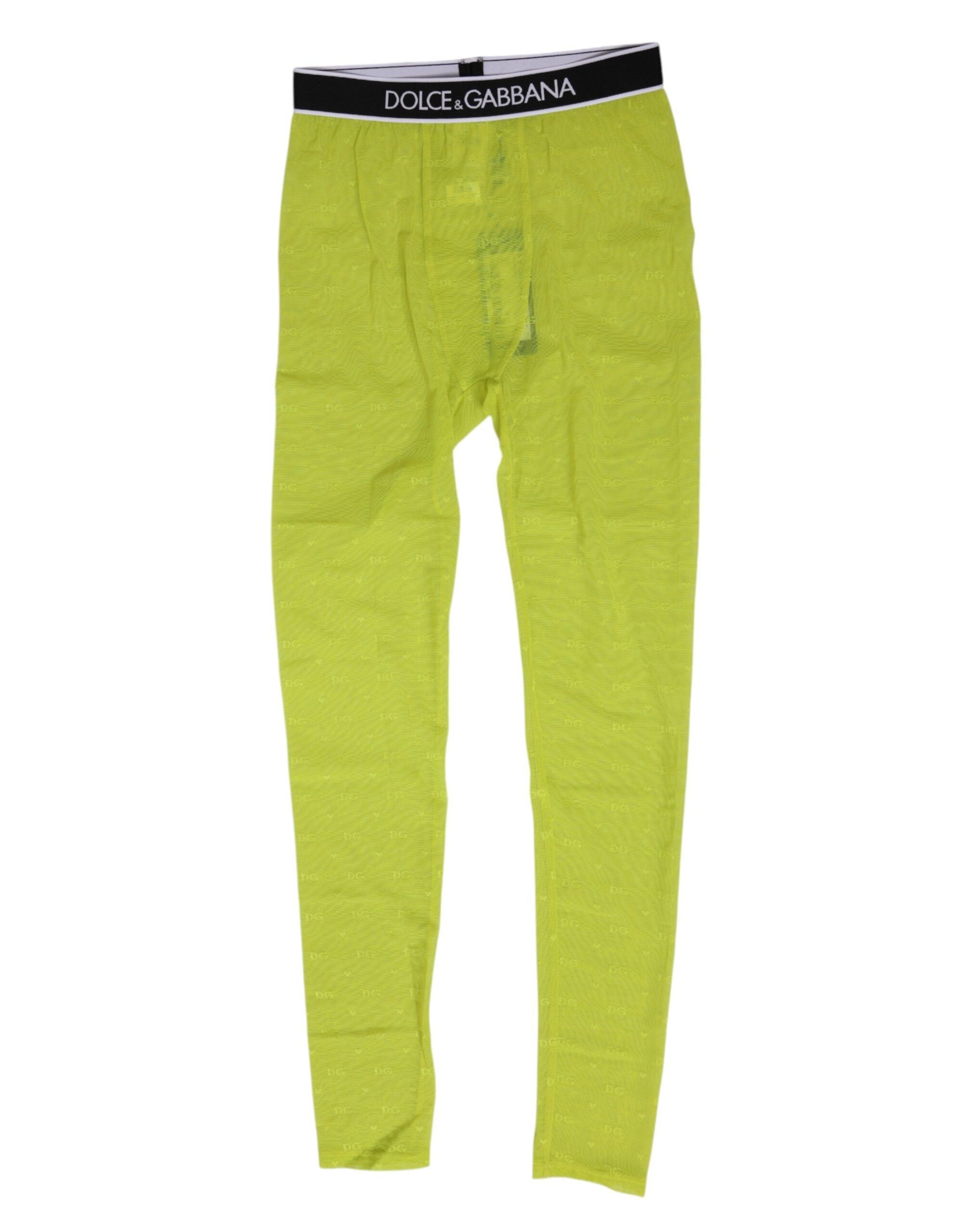 Neon Green Nylon Logo Lace Leggings Pants Underwear