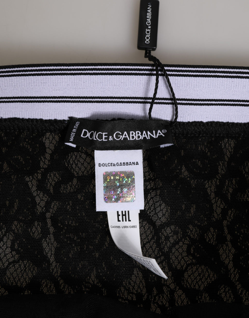 Black Lace Slip Brief Logo Waistband  Underwear