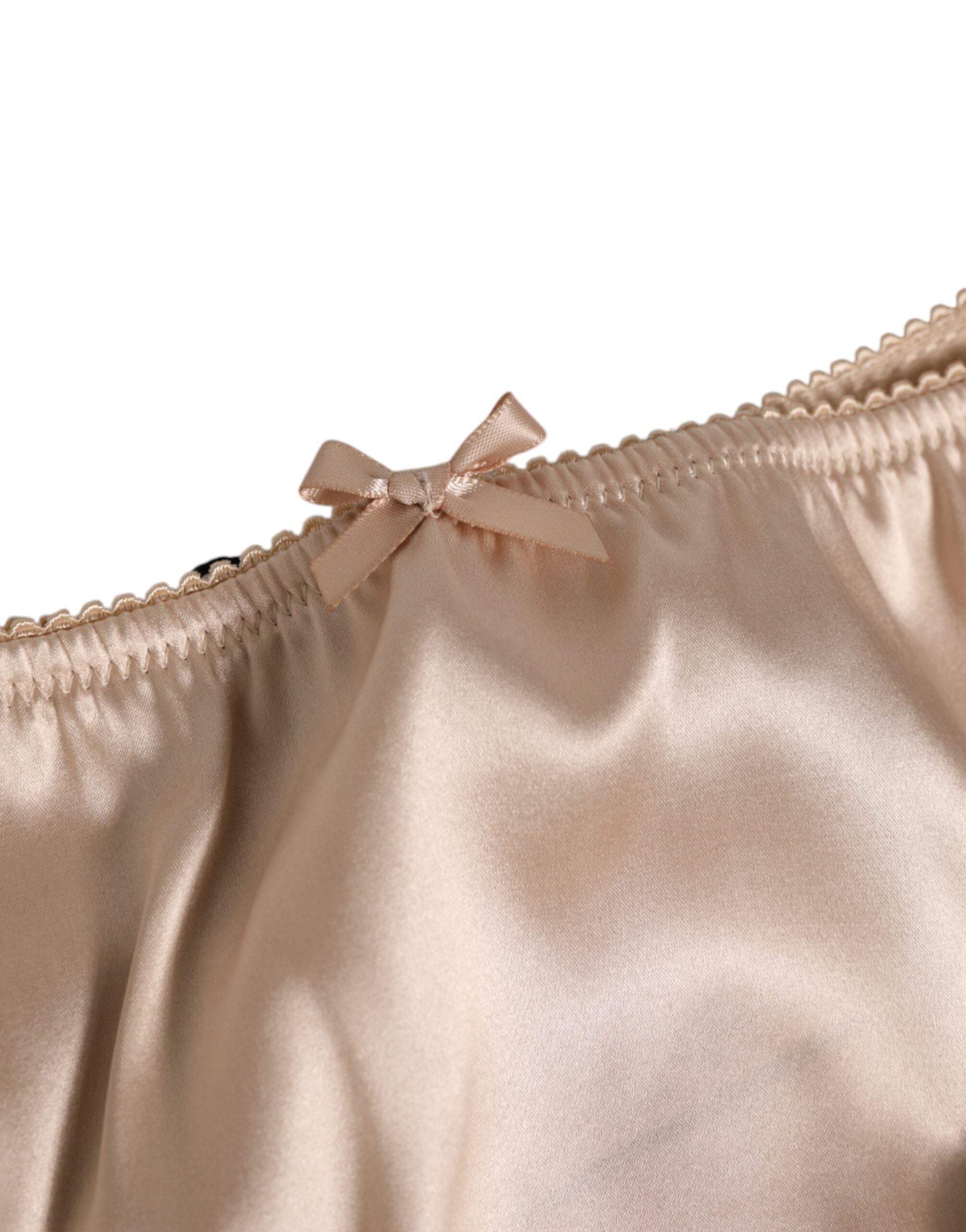 Beige Silk Satin Floral Lace Panty Brief Underwear