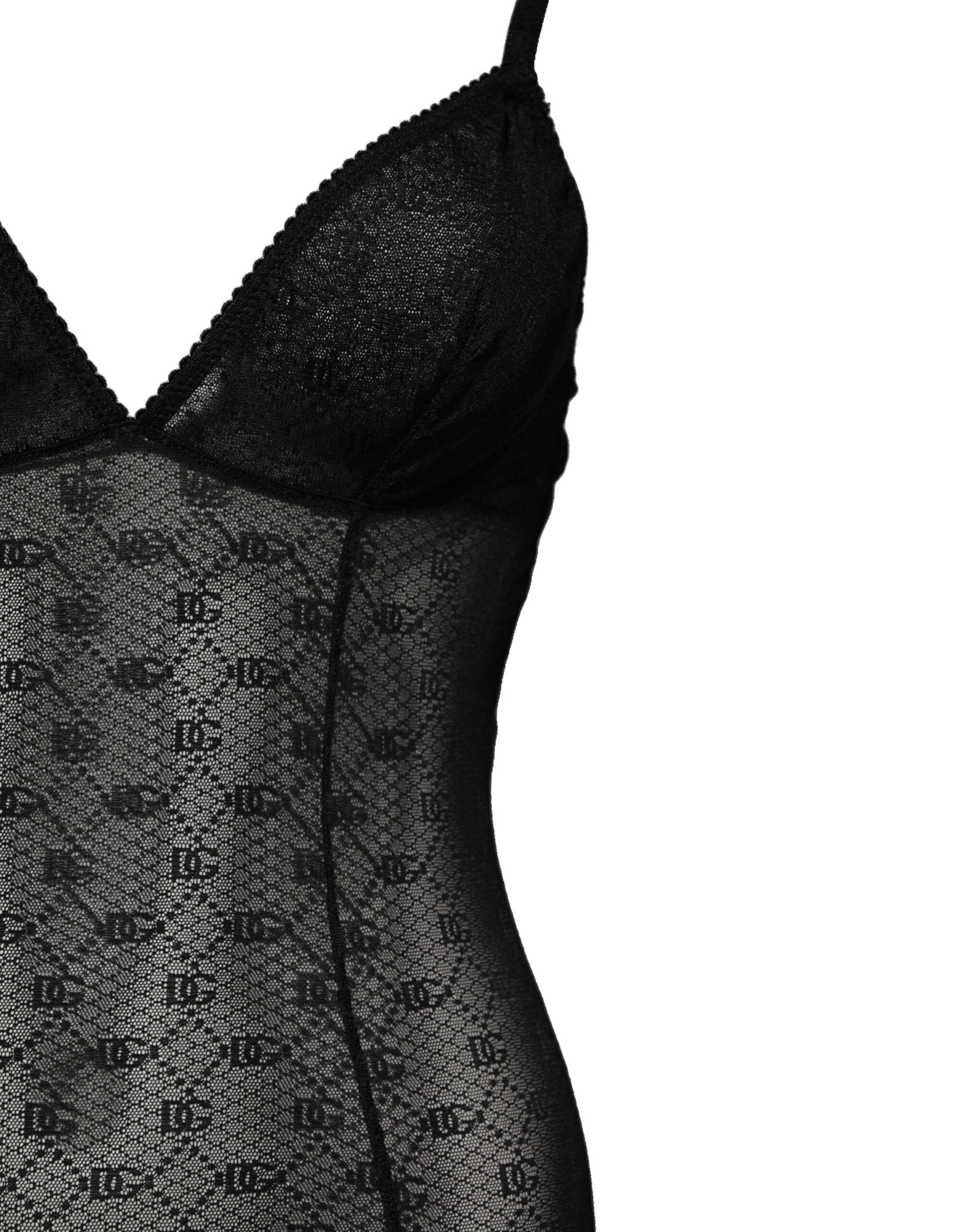 Black Nylon Stretch Bodysuit Lingerie Underwear