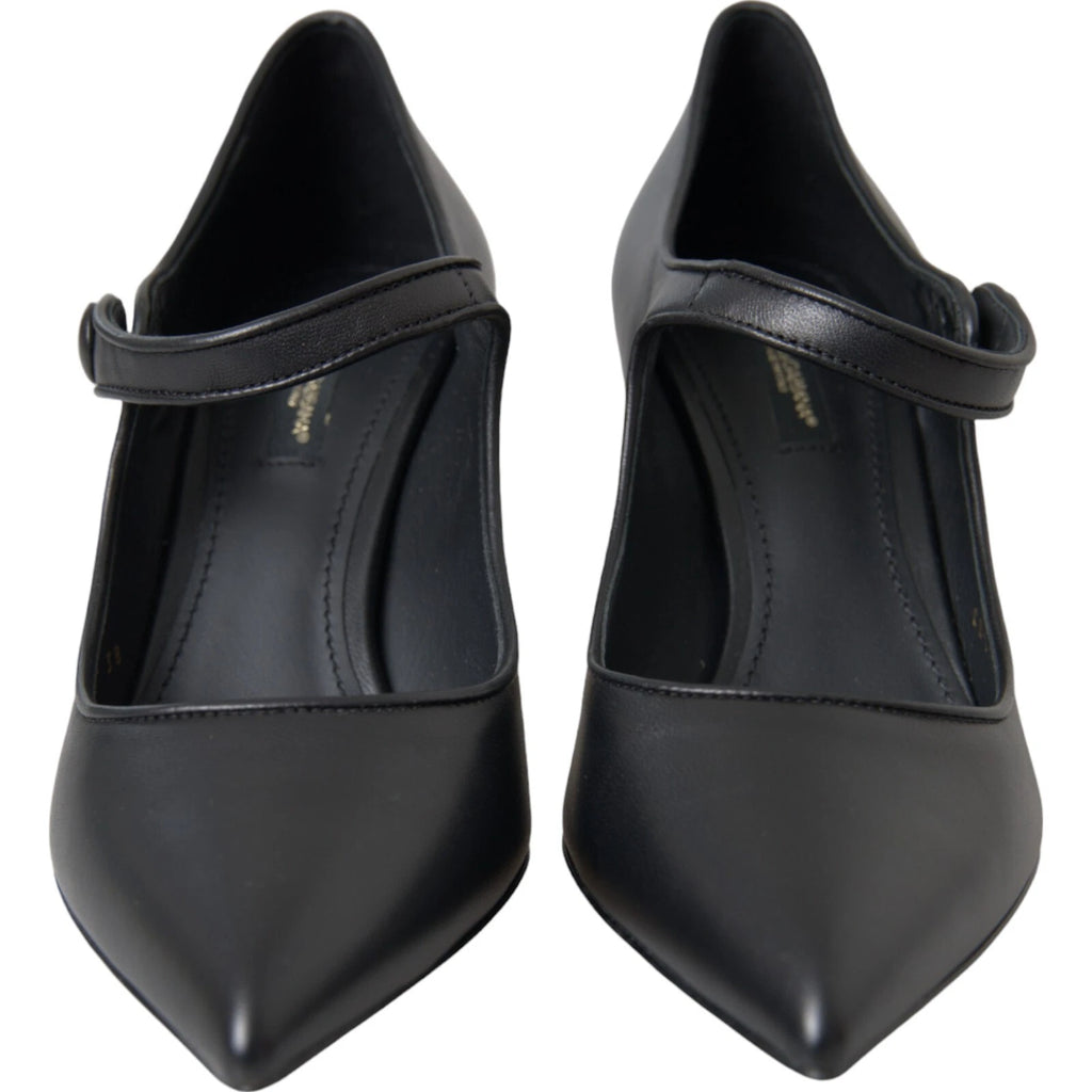Black Leather Logo Heels Mary Janes Pumps Shoes