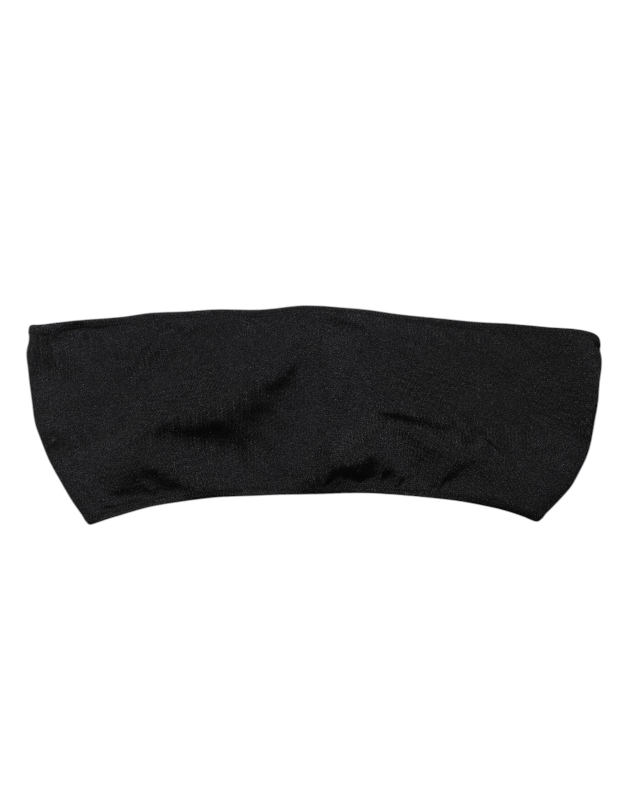 Black Nylon Blend Bandeau Strapless Tube  Top