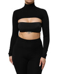 Black Viscose Turtle Neck Crop Pullover Top
