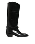 Black Logo Plaque Over The Calf Boots Shoes