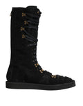 Black Alpaca Wool Suede Mid Calf Boots Shoes