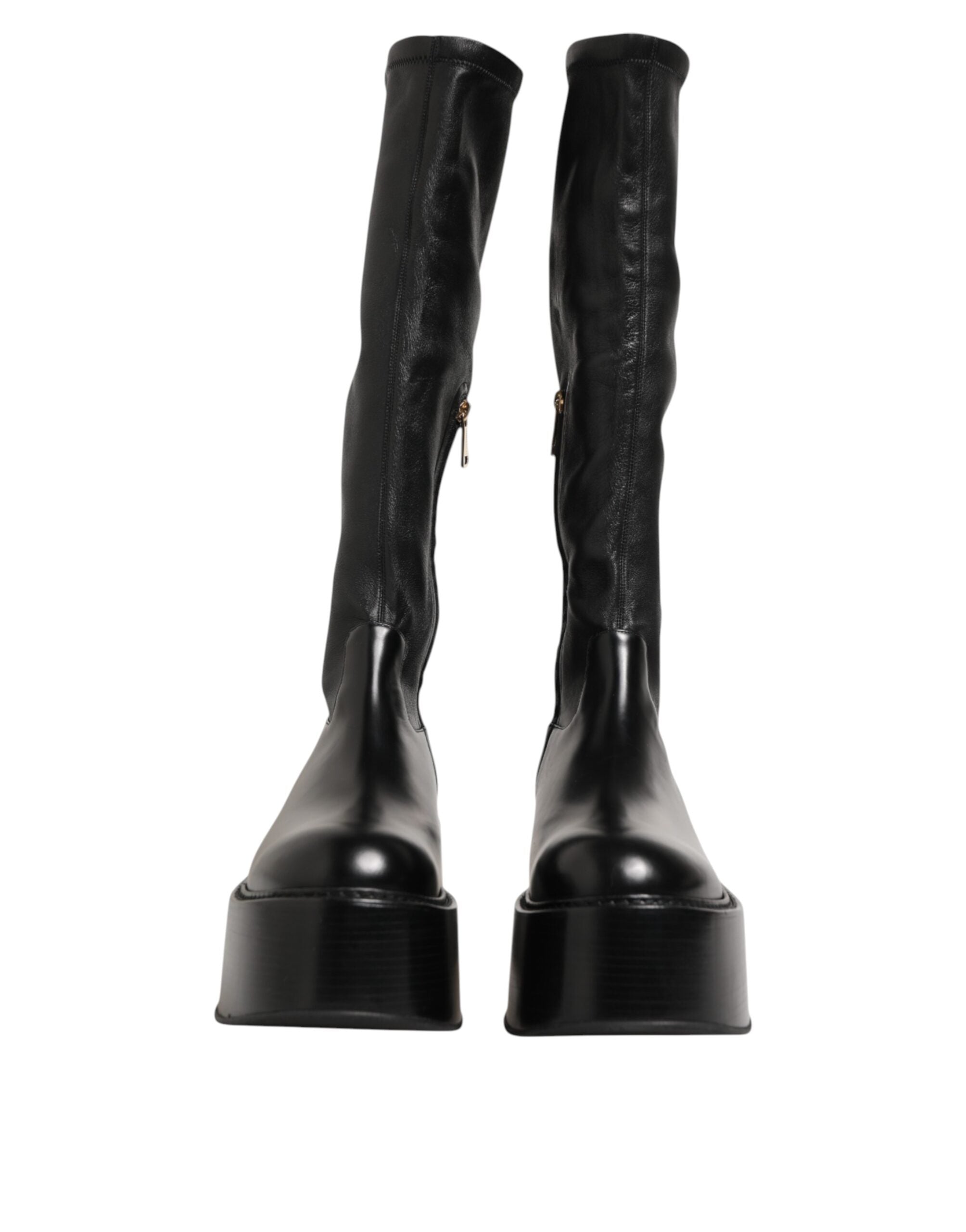 Black Logo Plaque Over The Calf Boots Shoes