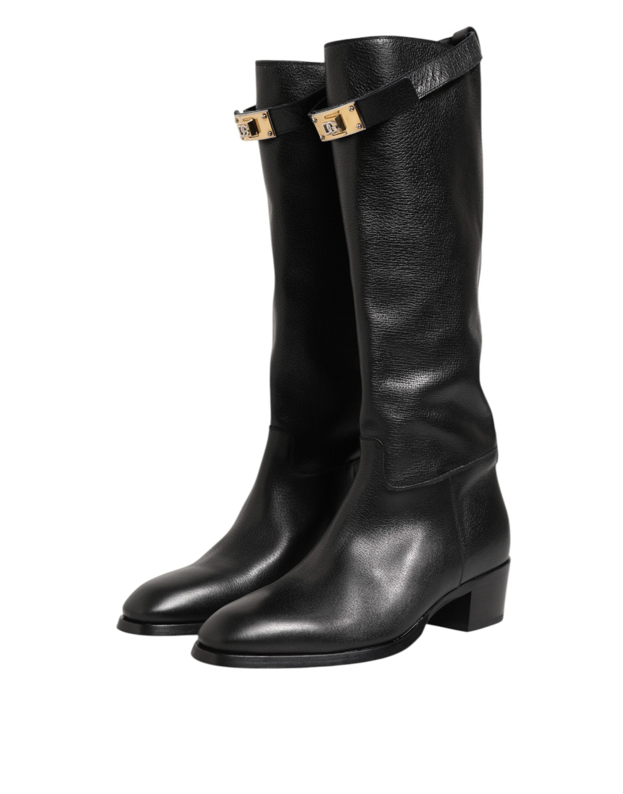 Black Logo Plaque Over The Calf Boots Shoes