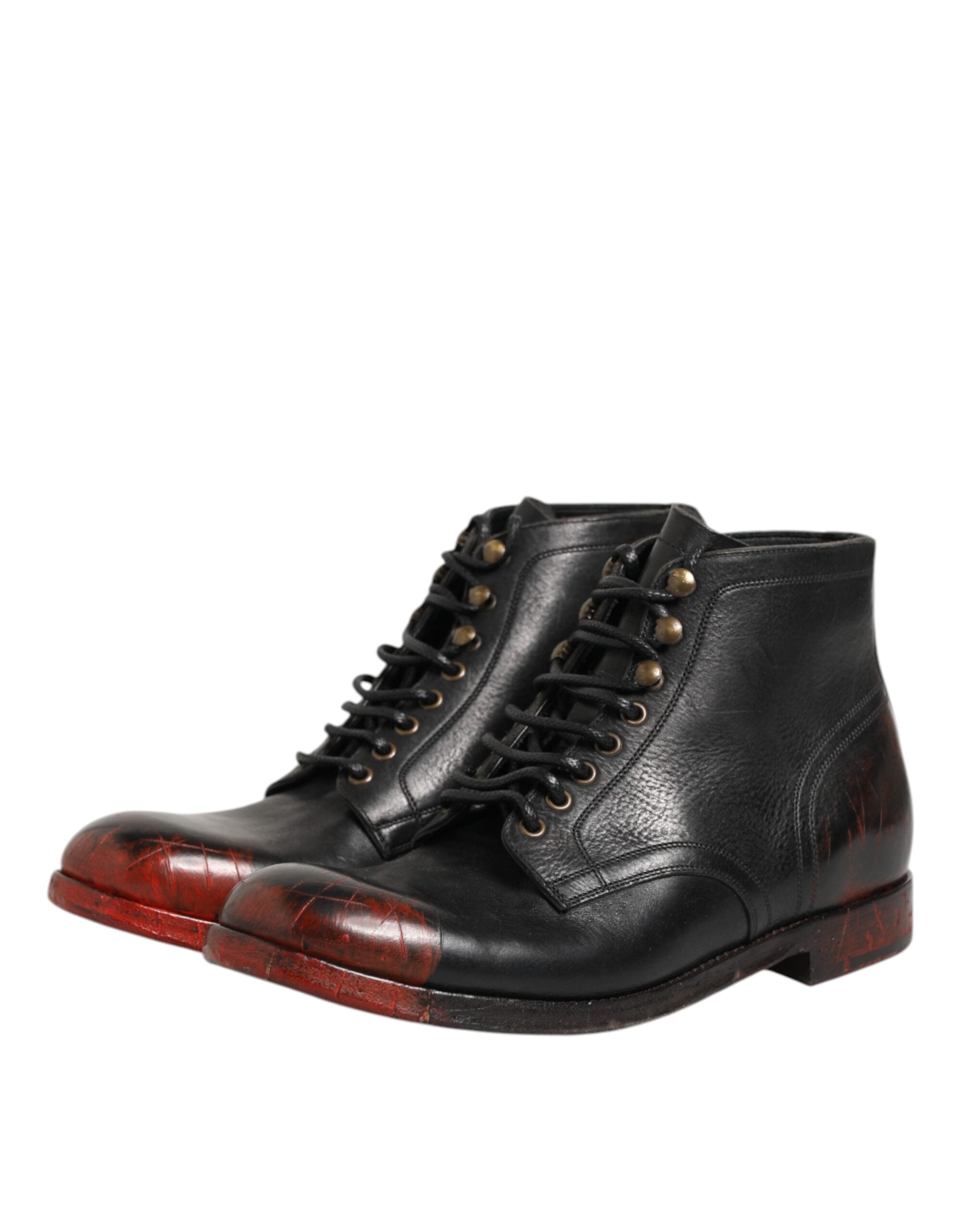 Black Red Lace Up Short Ankle Boot Shoes