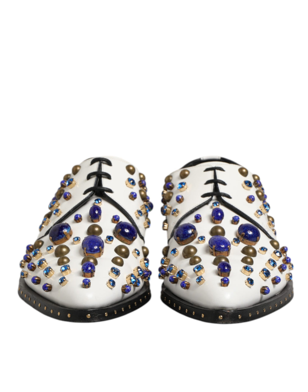 White Leather Crystals Embellished Dress Shoes