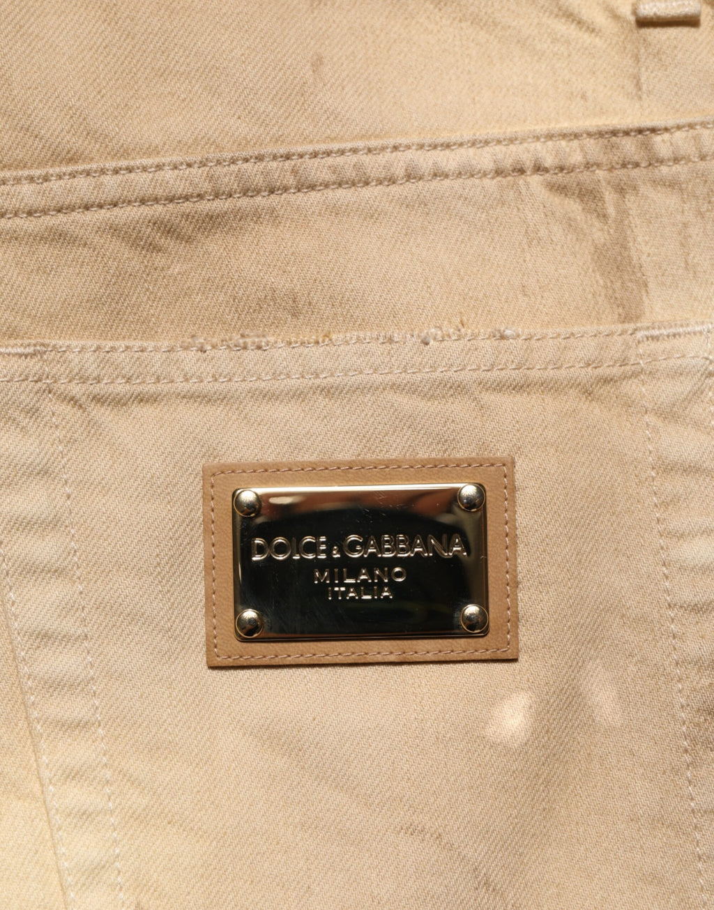 Beige Cotton Loose Tattered Men Denim Jeans