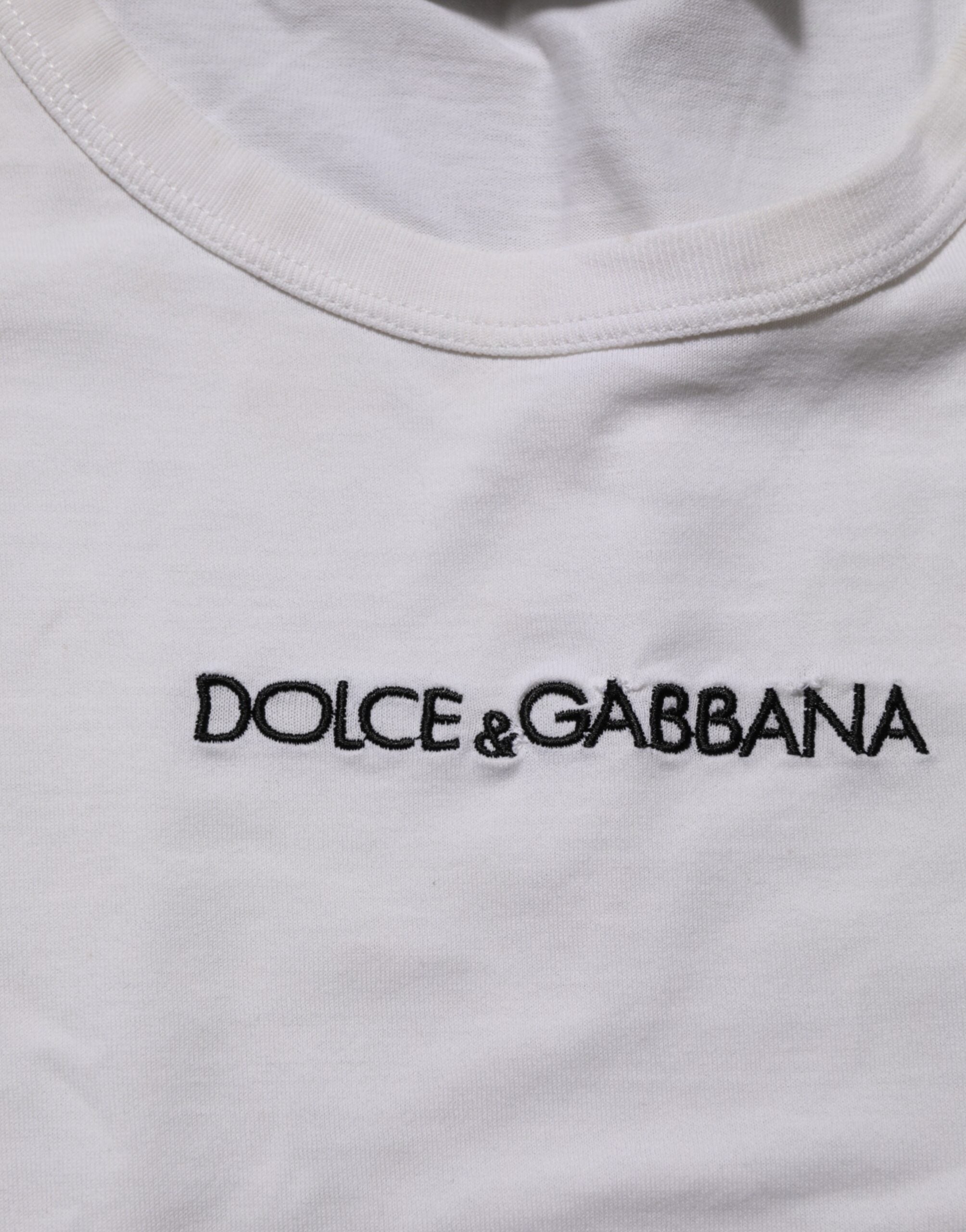 White Logo Print Cotton Crew Neck Men T-shirt