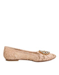 Beige Taormina Lace Crystals Flats Shoes