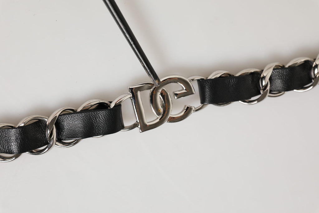Black Leather Silver Chain Bag Accessory Shoulder Strap
