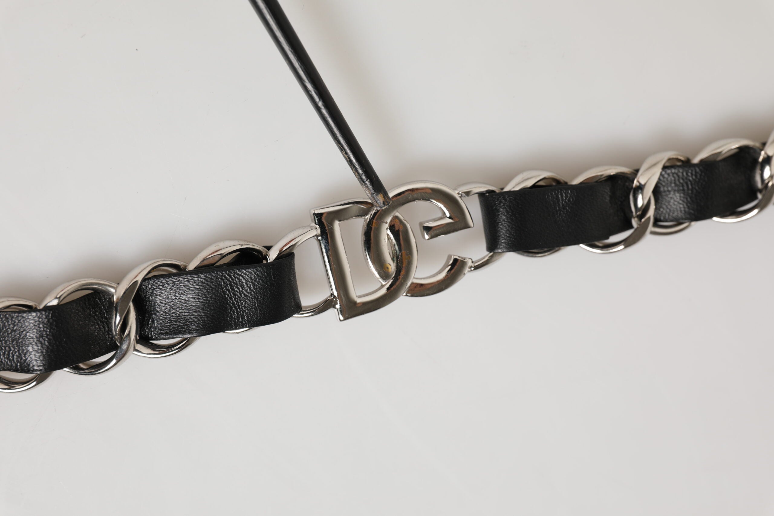 Black Leather Silver Chain Bag Accessory Shoulder Strap