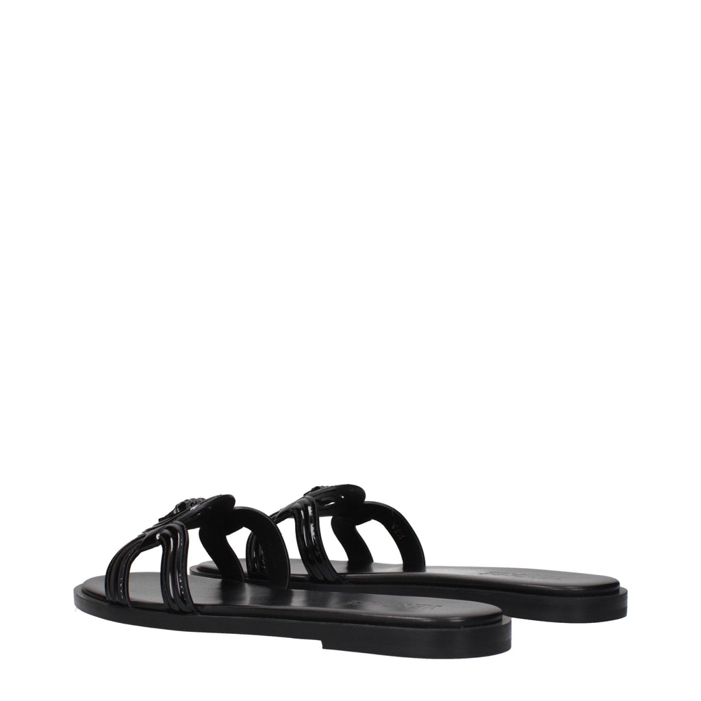 Black Leather Slippers