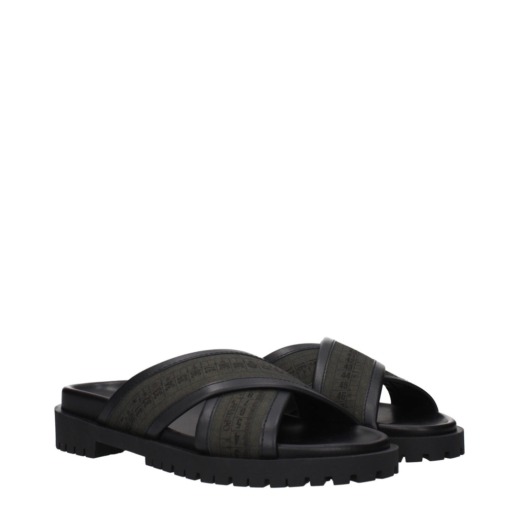 Green Fabric Flat Sandals