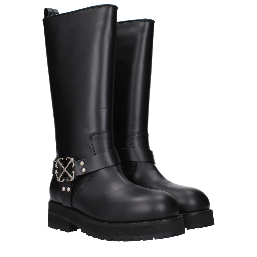 Black Leather Flat Boots