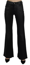 Black Washed High Waist Flared Denim Casual Pants Jeans