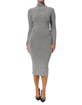 Gray Nylon Bodycon Sheath Long Sleeves Dress