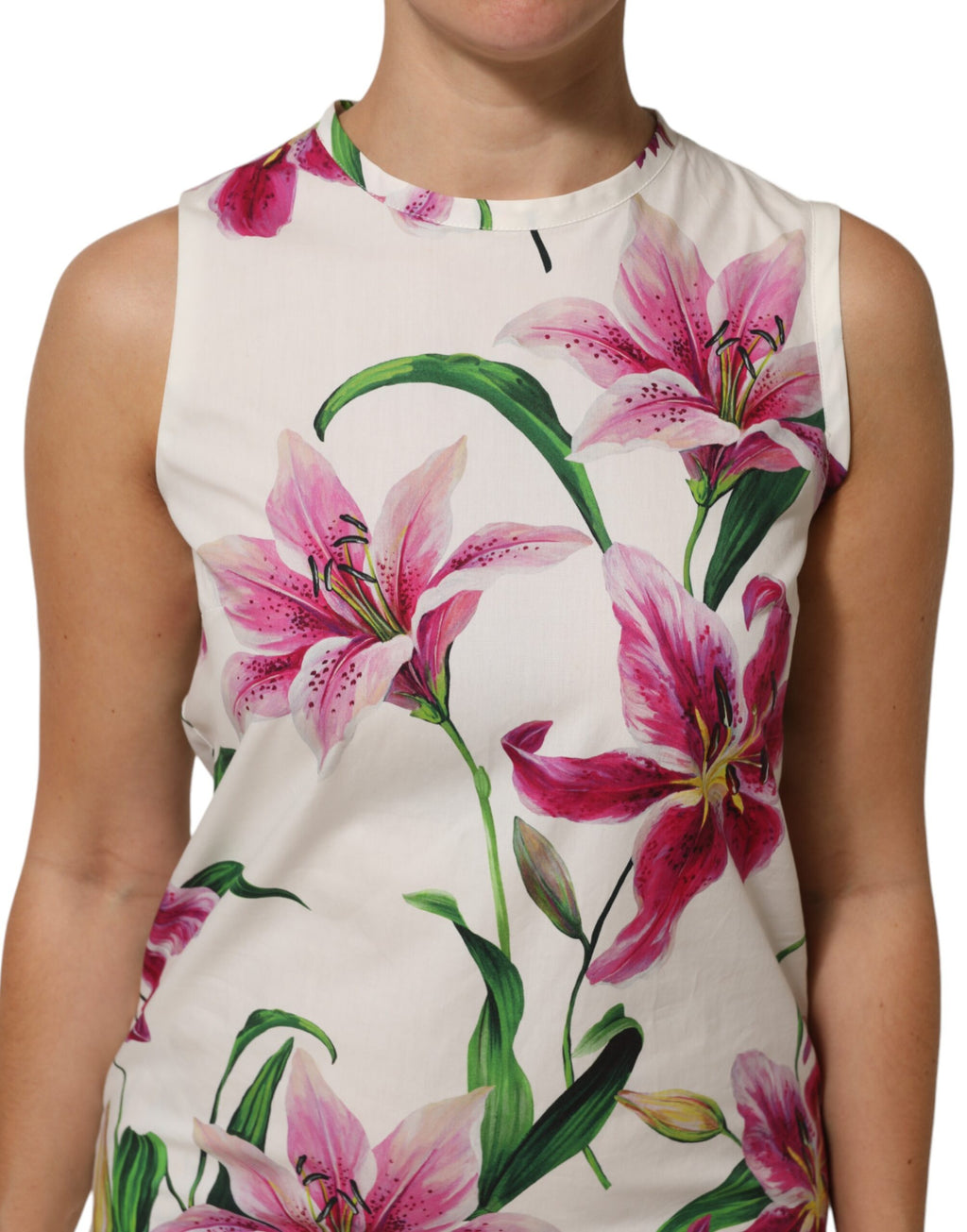 White Cotton Floral Sleeveless Mini Dress