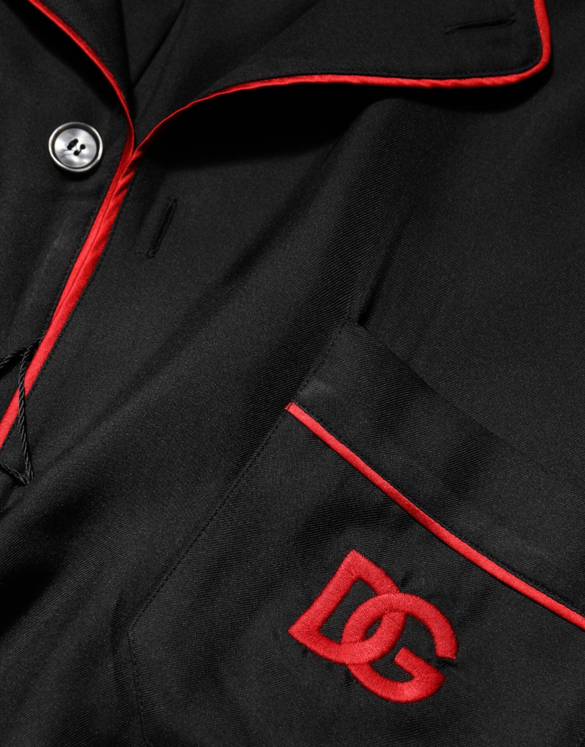 Black Red Contrast Trim Silk Casual Shirt