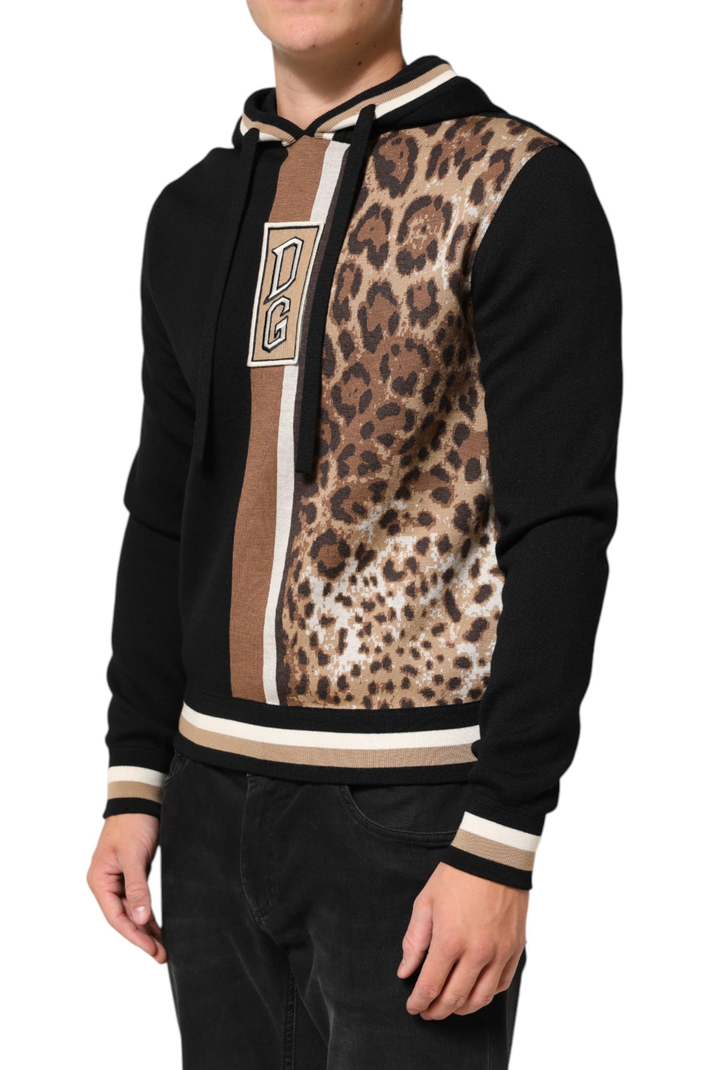 Black Leopard Logo Hooded Sweatshirt Sweater