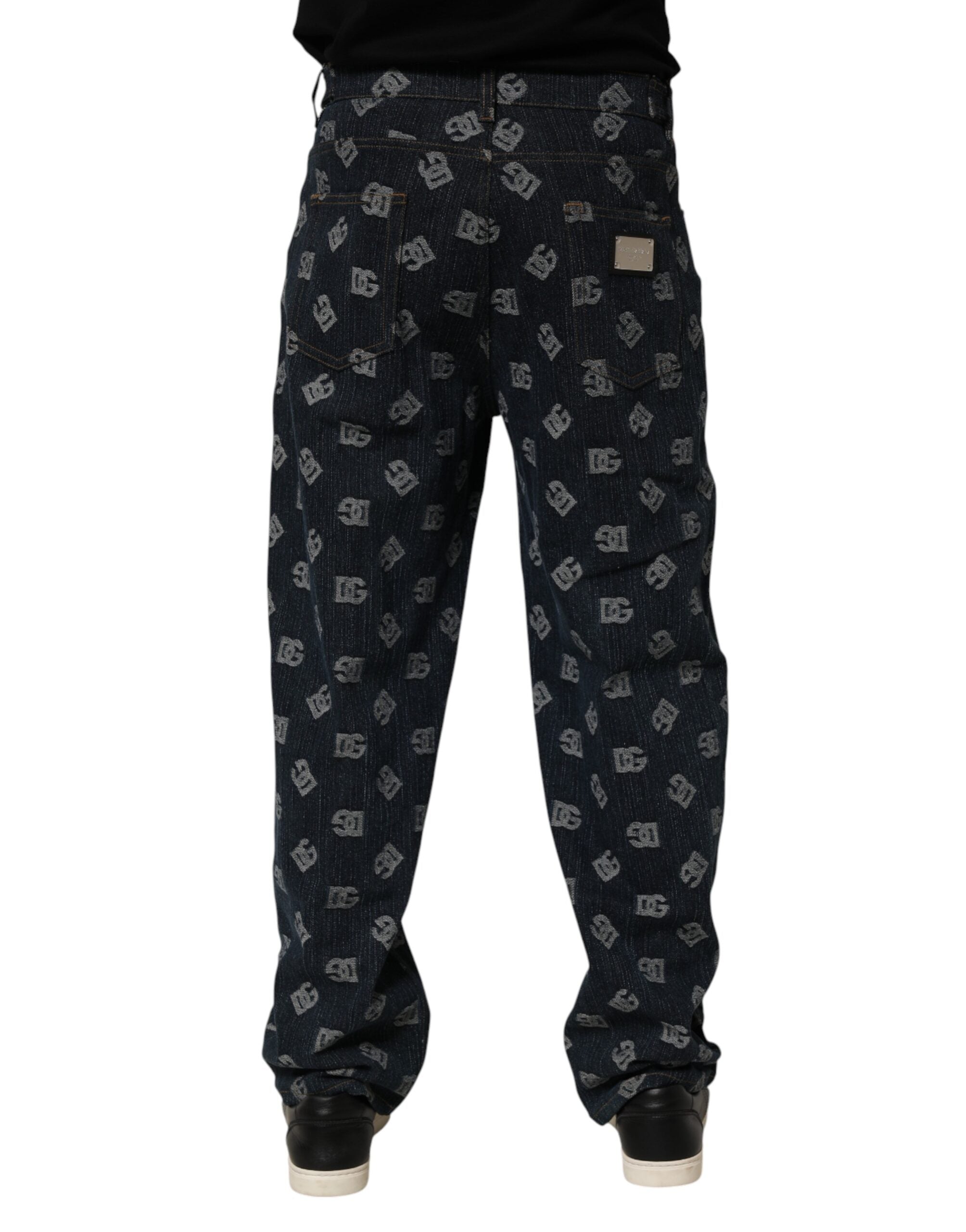Blue Logo Print Straight Denim Men Jeans