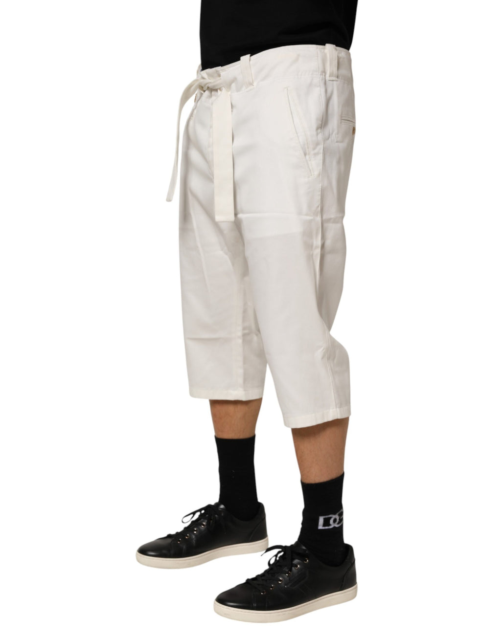 White Cotton Stretch Cropped Trouser Pants