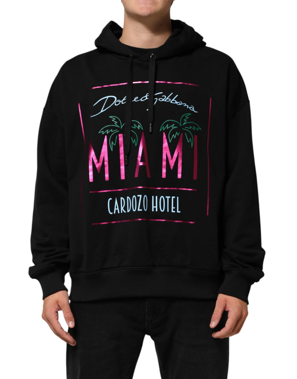 Black Printed Hooded Men Sweatshirt Sweater