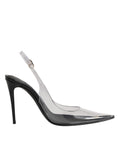 Black Leather Clear PVC Slingback Pumps Shoes
