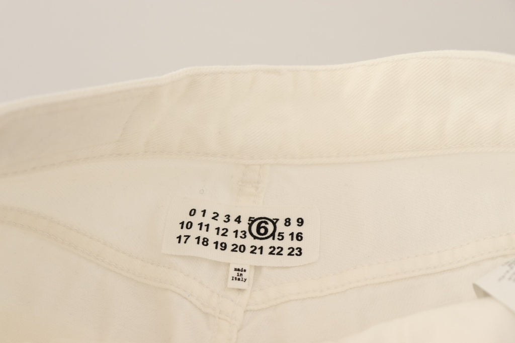White Mid Waist Knee Length Bermuda Shorts