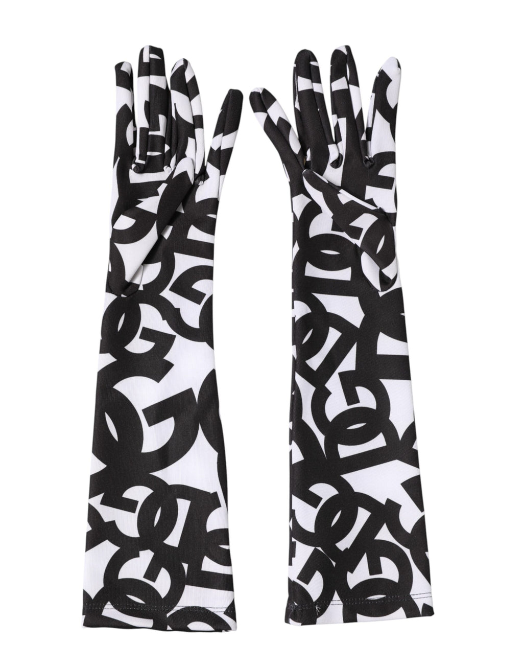 Black White DG Logo Elbow Length Mitten Gloves