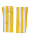 Yellow White Nylon Fingerless Wrist Length Gloves