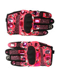 Black Pink Crystal Wrist Length Mitten Gloves