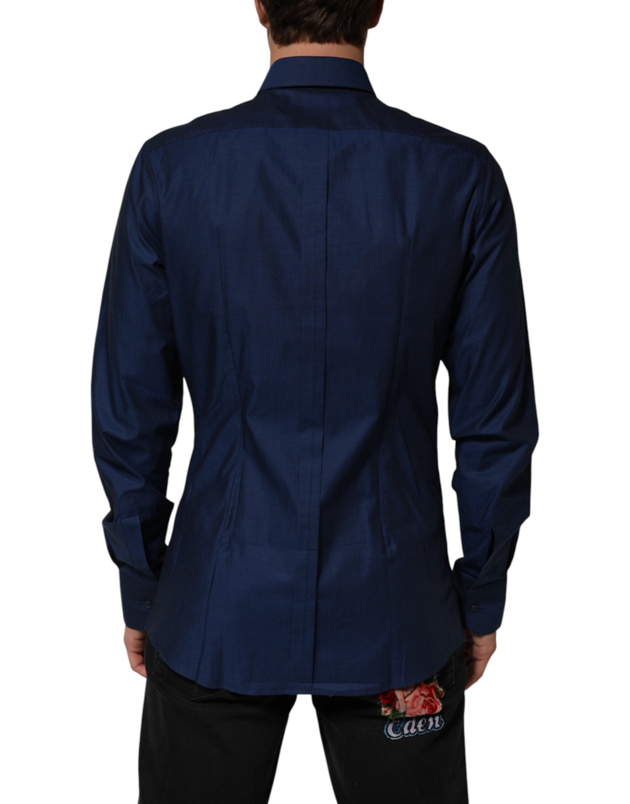 Blue Cotton Collared Men GOLD Dress Shirt