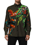 Brown Superhero Print Button Down Shirt