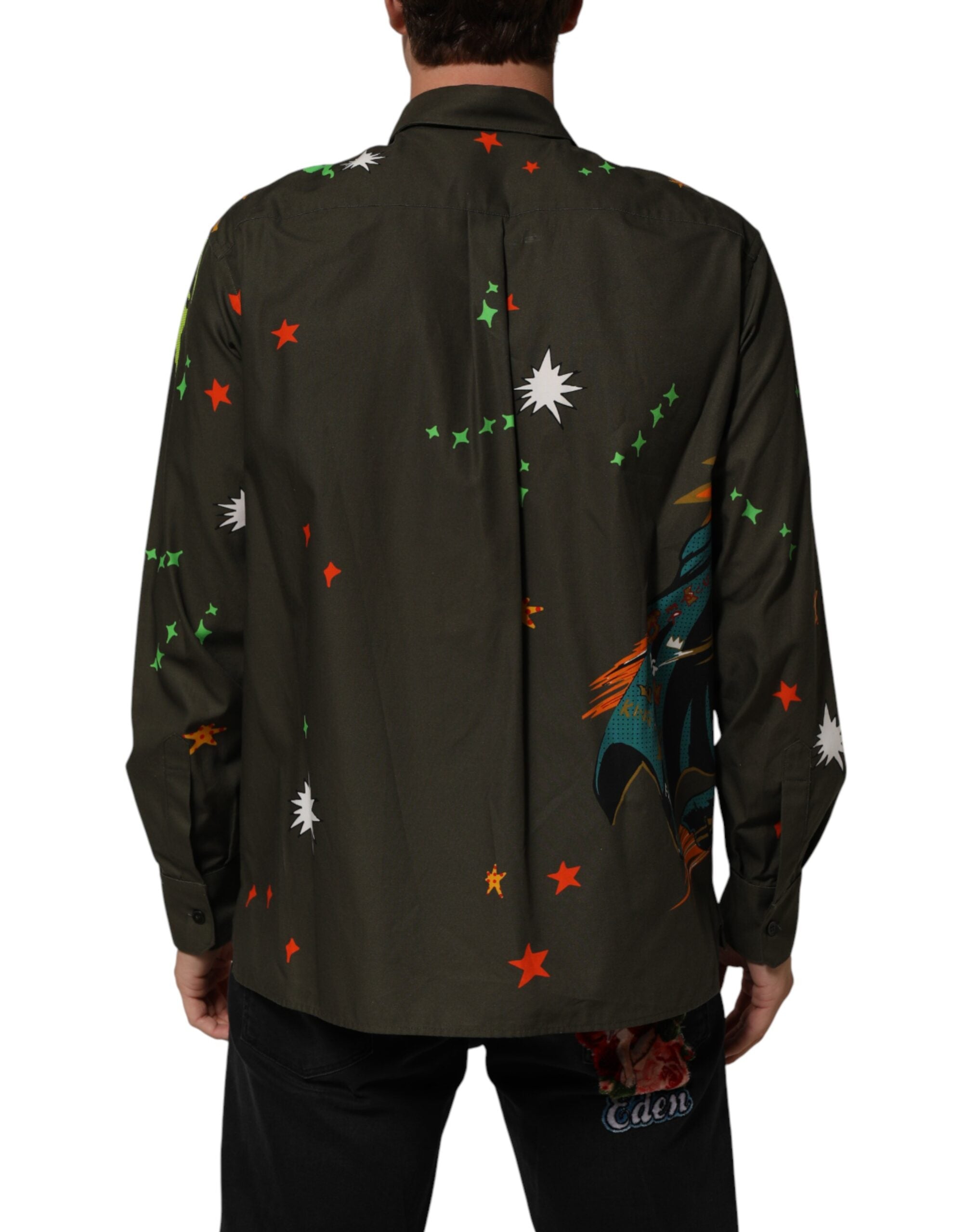 Brown Superhero Print Button Down Shirt