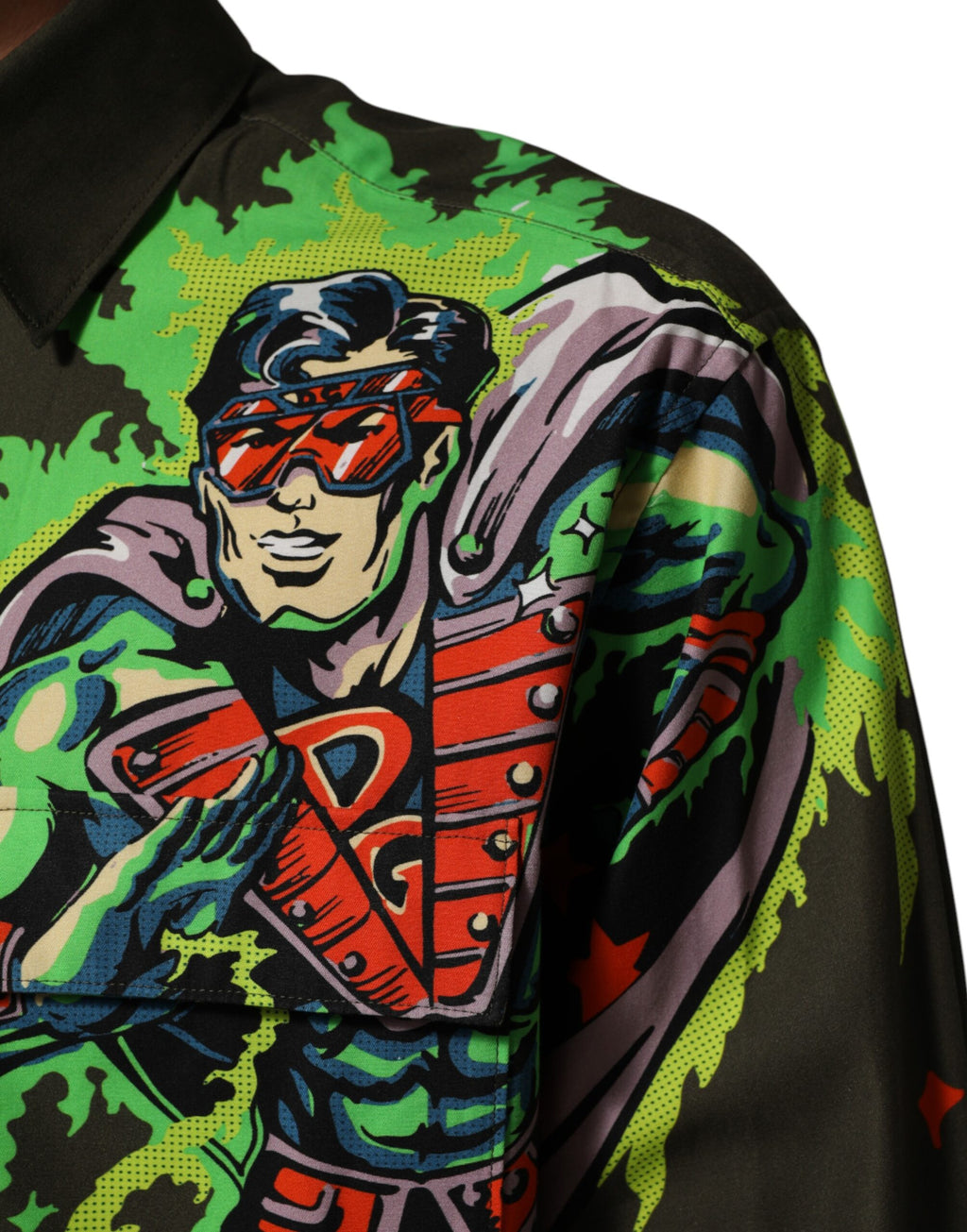 Brown Superhero Print Button Down Shirt