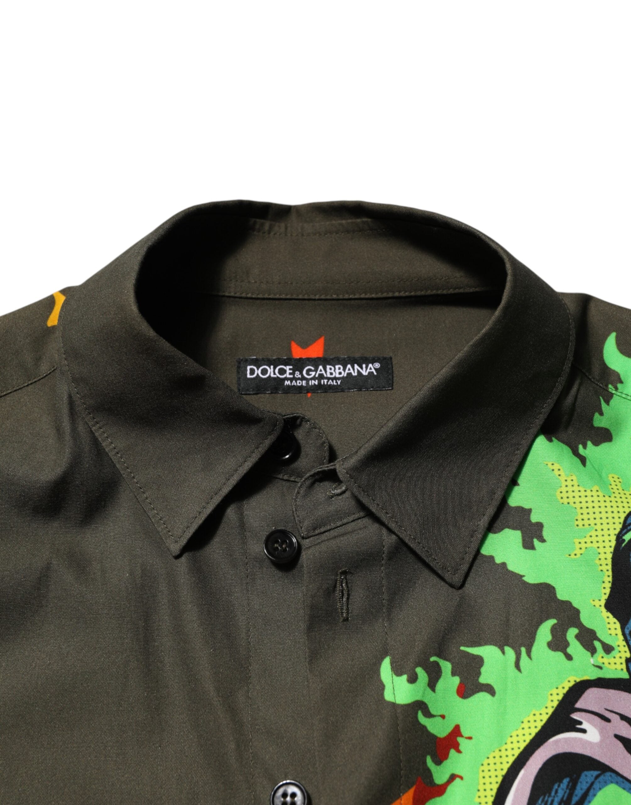 Brown Superhero Print Button Down Shirt