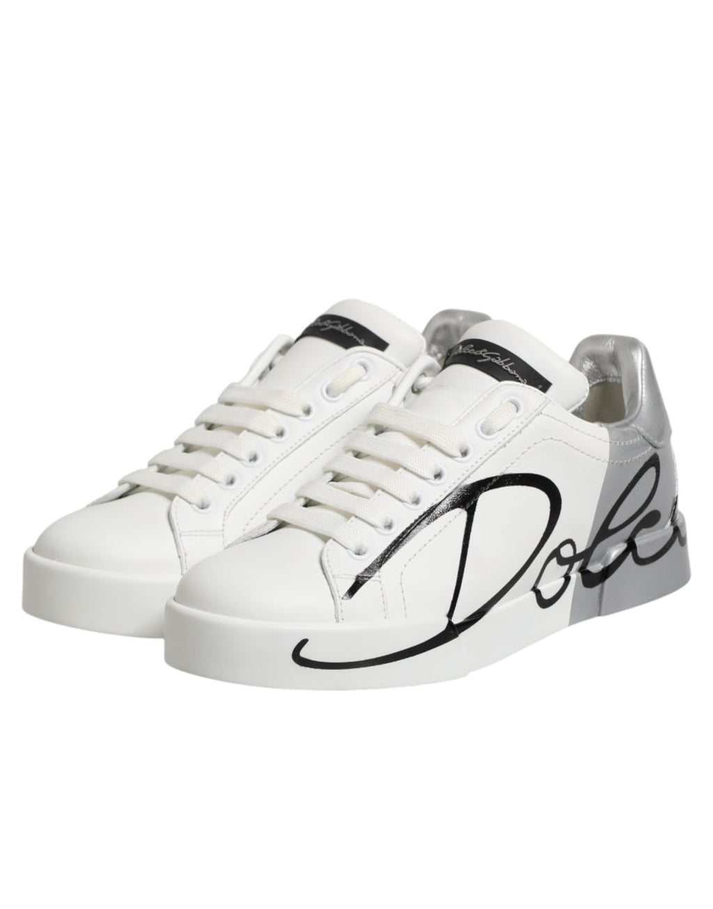 White Gray Low Top Leather Sneaker Shoes