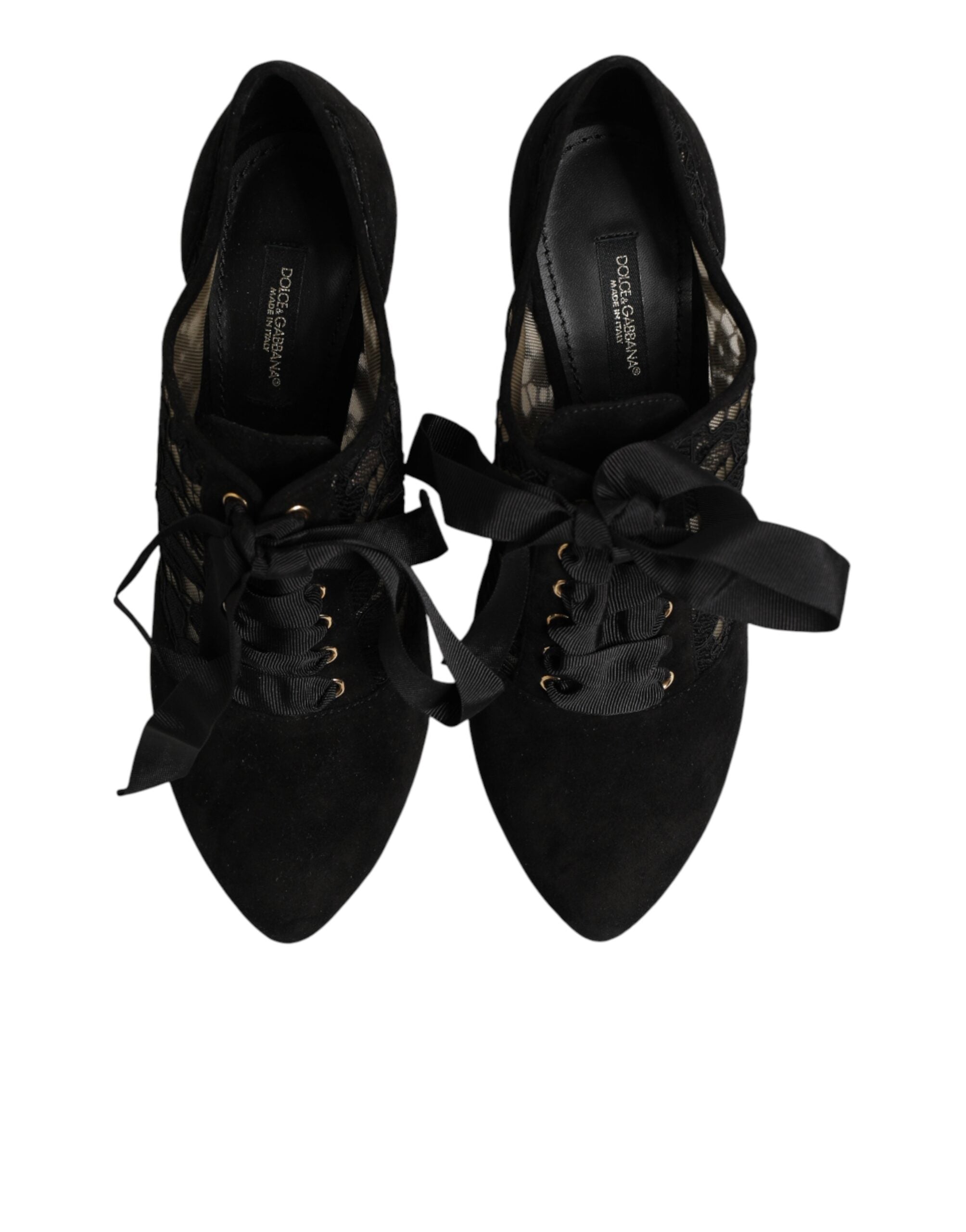 Black Floral High Heels LACE-UPS Pumps Shoes