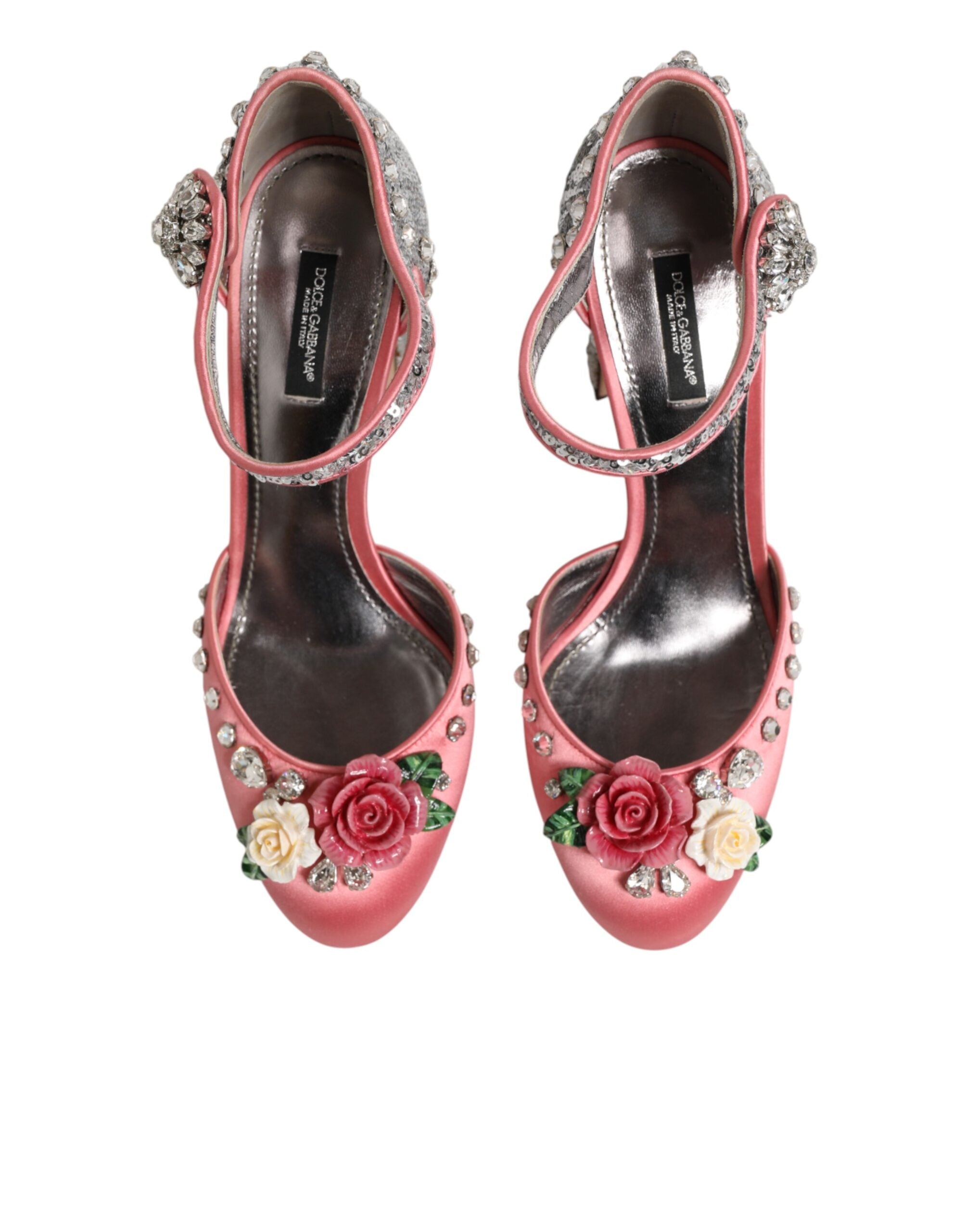 Pink Sequined Ankle Strap Sandals Shoes