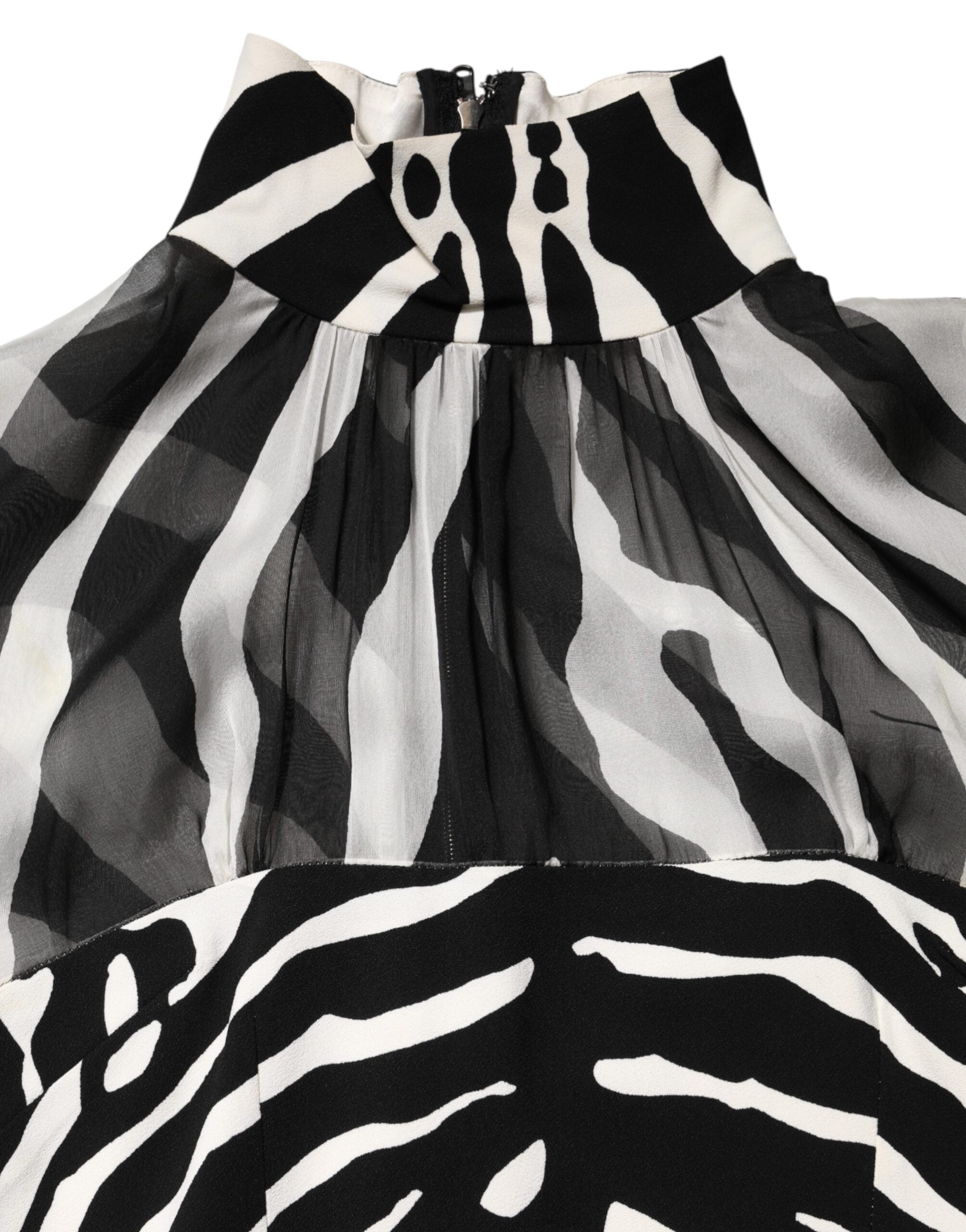 Zebra Print Chiffon Paneled Crop Blouse Top