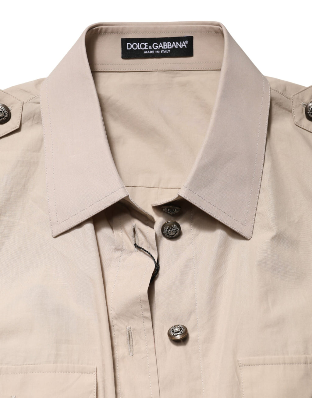 Beige Collared Long Sleeve Cotton Shirt Top