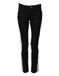 Black Cotton MidWaist Skinny Denim Logo Jeans