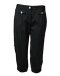 Black Wool Stripes Cropped Trouser Pants