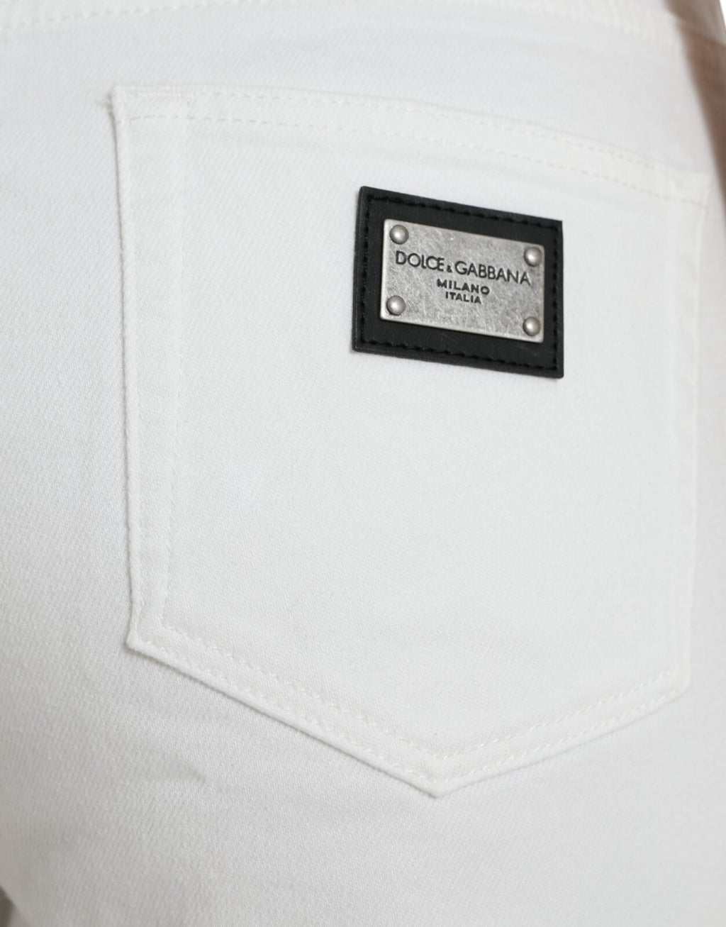 Wide Leg White Cotton Cropped Denim Jeans