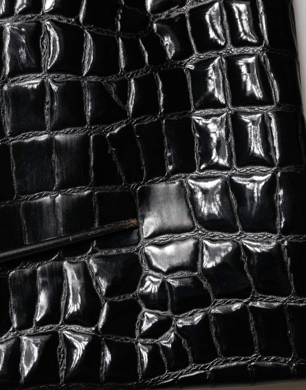 Black Croc Faux-Leather Mid Waist Midi Skirt