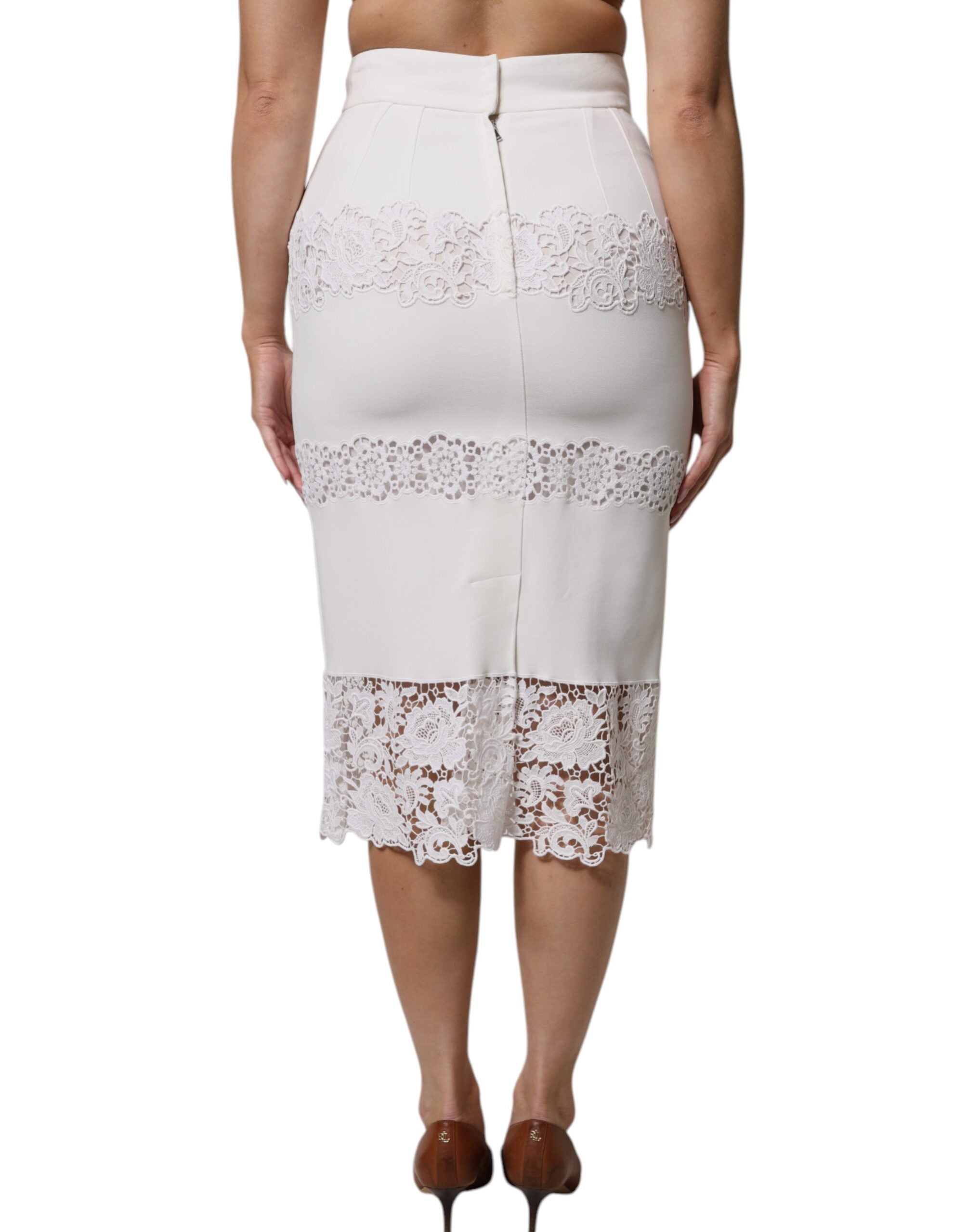 White Floral Lace High Waist Pencil Cut  Skirt