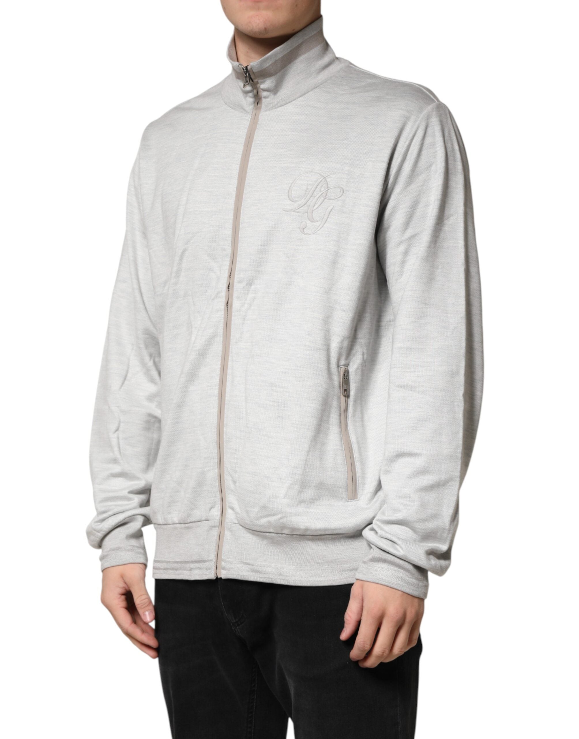 Light Gray Cotton Zipped Cardigan Sweater